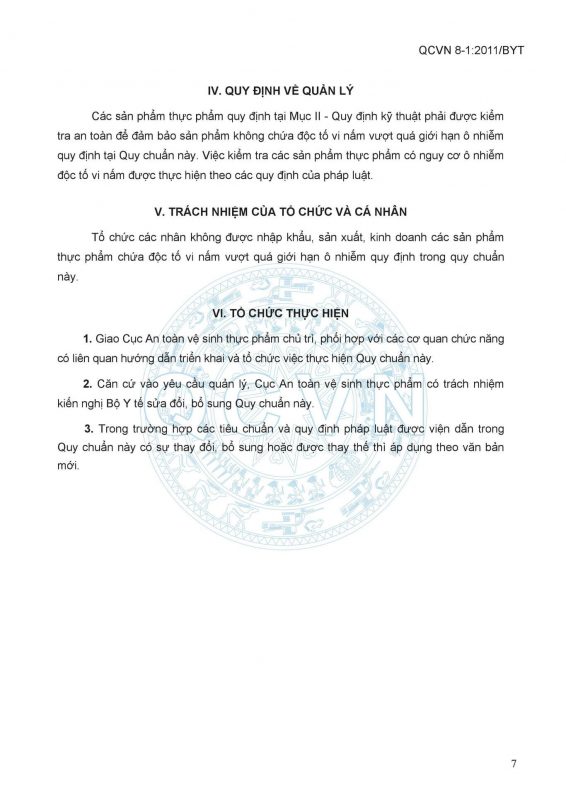 QCVN-8-1_2011 Bộ Y Tế - Giới hạn ô nhiễm vi nấm