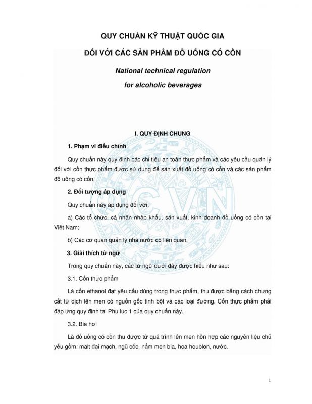 Quy chuẩn Việt Nam 6-3_2010 Bộ Y Tế - Sản phẩm đồ uống có cồn