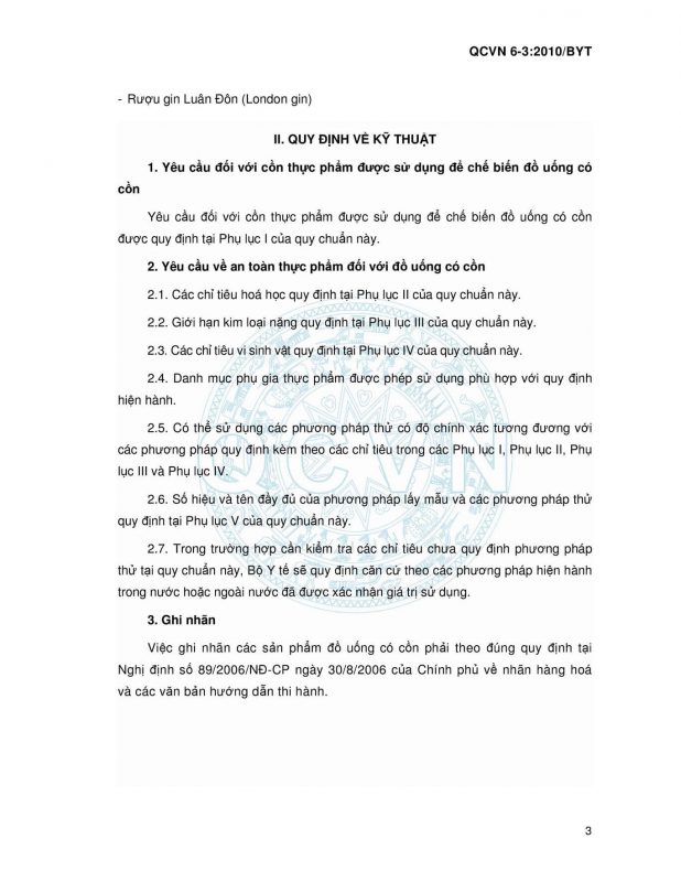 Quy chuẩn Việt Nam 6-3_2010 Bộ Y Tế - Sản phẩm đồ uống có cồn